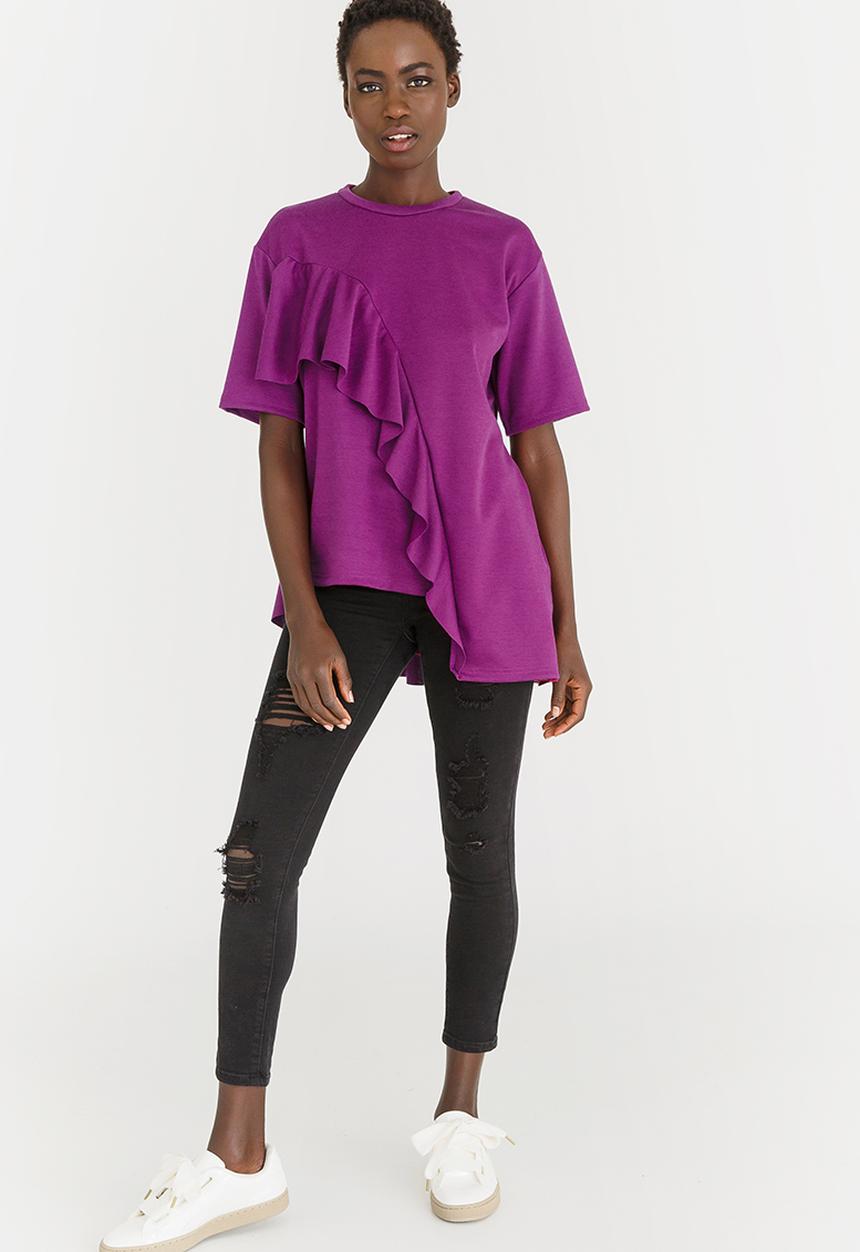STYLE REPUBLIC - Oversized Frill T-shirt Dark Purple