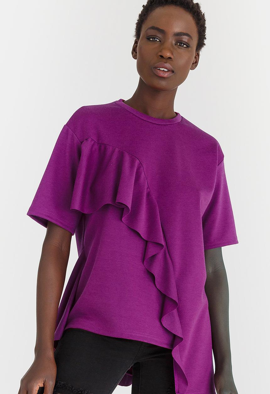 STYLE REPUBLIC - Oversized Frill T-shirt Dark Purple
