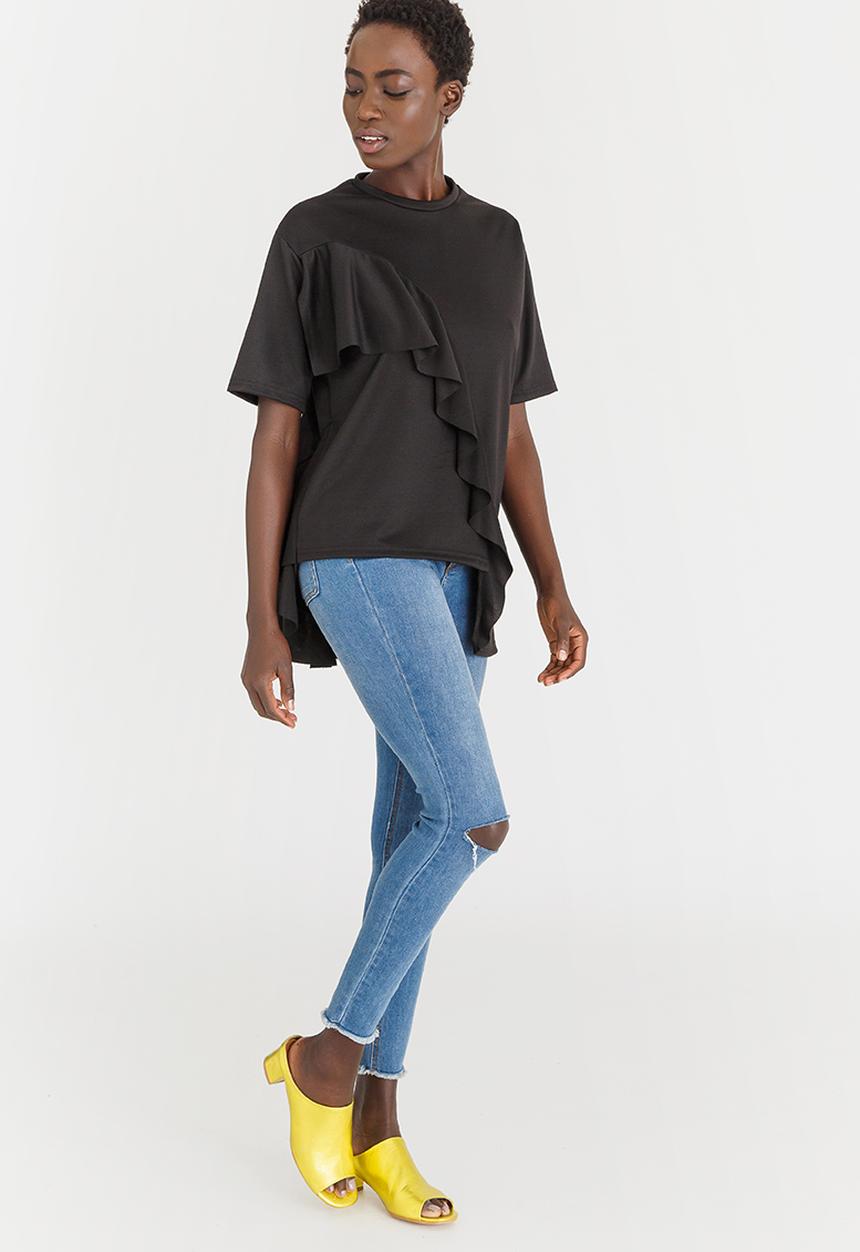 STYLE REPUBLIC - Oversized Frill T-shirt Black