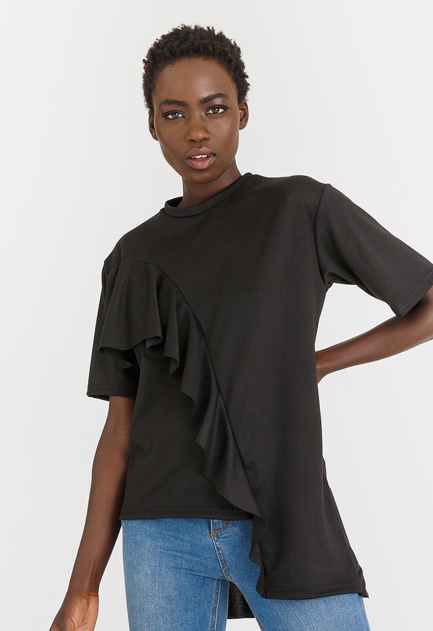 STYLE REPUBLIC - Oversized Frill T-shirt Black