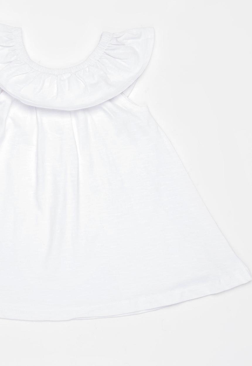 MINOTI - Palm Slub Jersey Top with Frill Neckline Pale Grey
