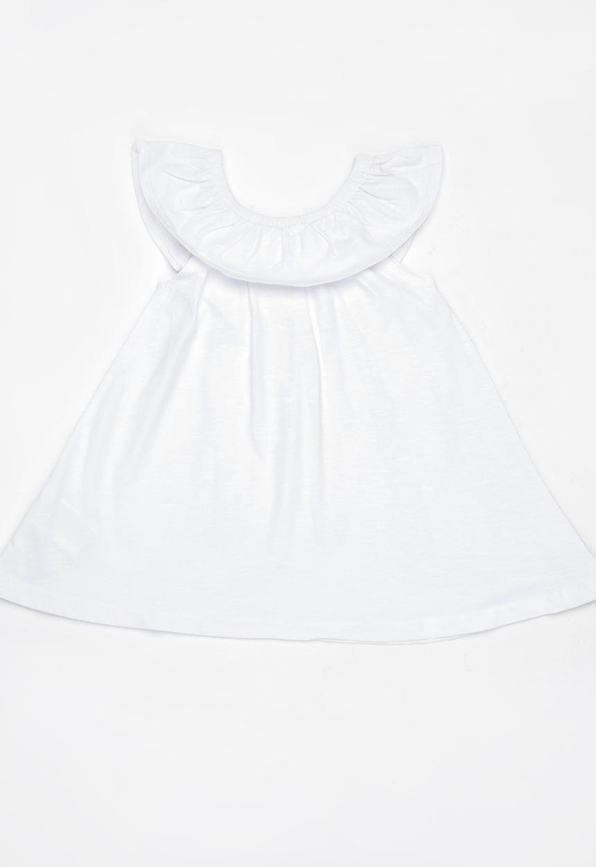 MINOTI - Palm Slub Jersey Top with Frill Neckline Pale Grey