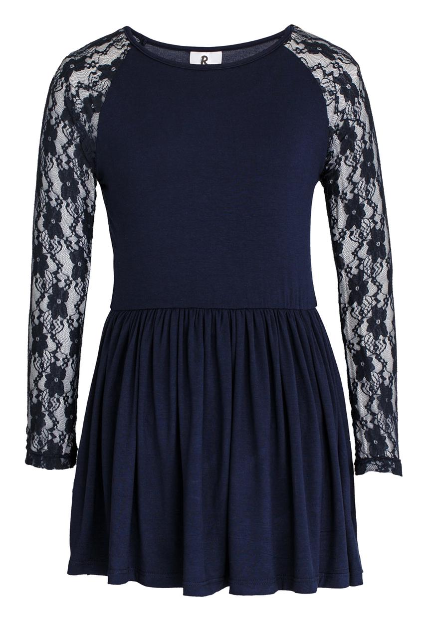Rebel Republic - Hi-low Lace Sleeve Dress Navy