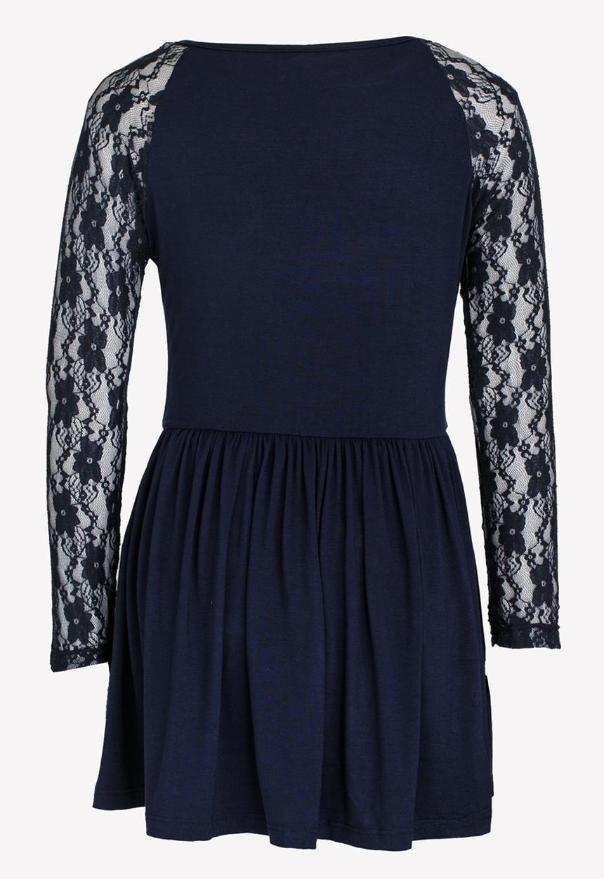 Rebel Republic - Hi-low Lace Sleeve Dress Navy