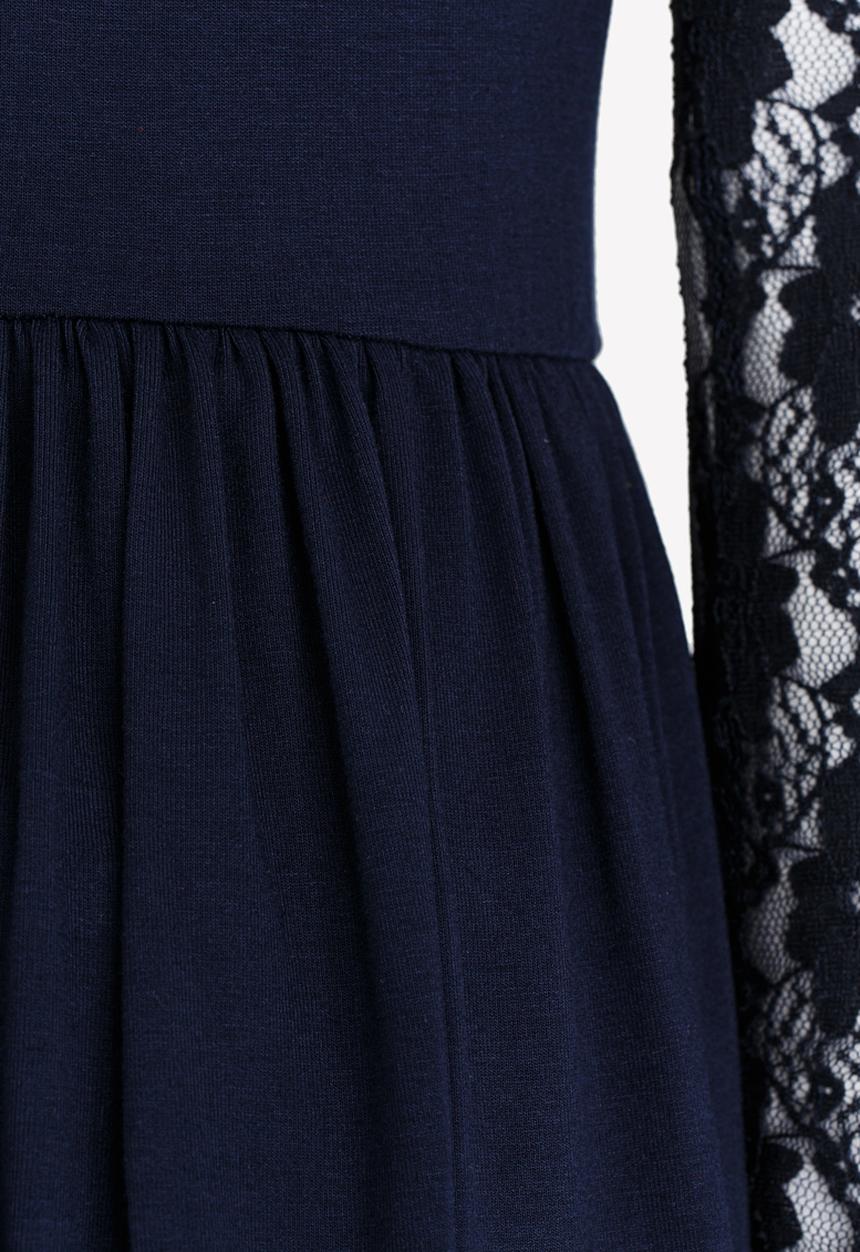 Rebel Republic - Hi-low Lace Sleeve Dress Navy