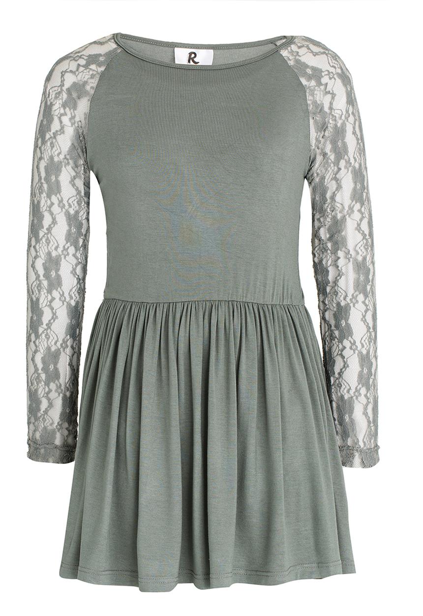 Rebel Republic - Hi-low Lace Sleeve Dress Mint