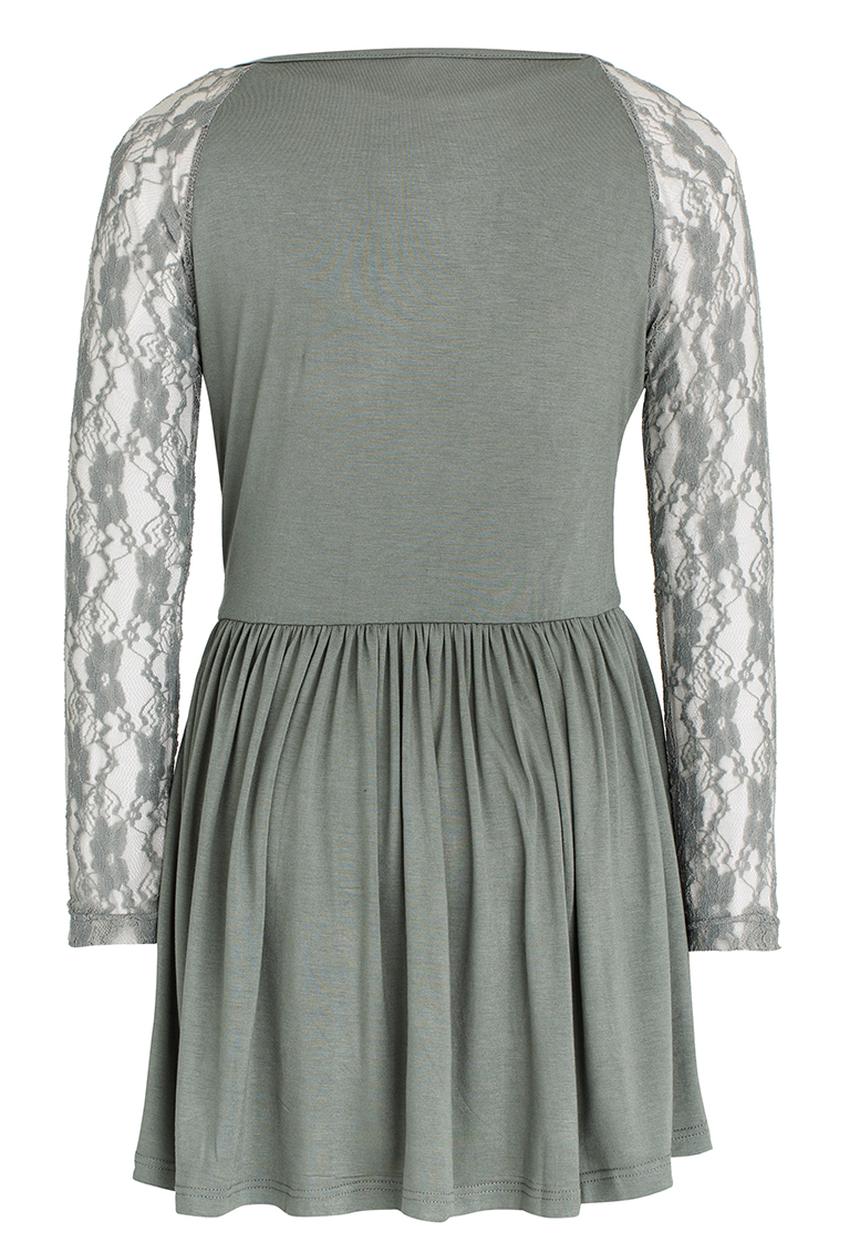 Rebel Republic - Hi-low Lace Sleeve Dress Mint
