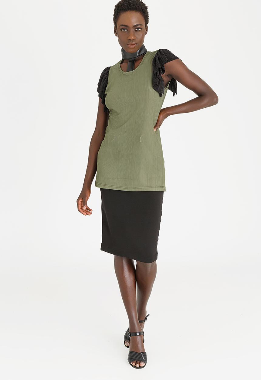 Sober - Cleaona Ruffle Sleeve Top Khaki Green