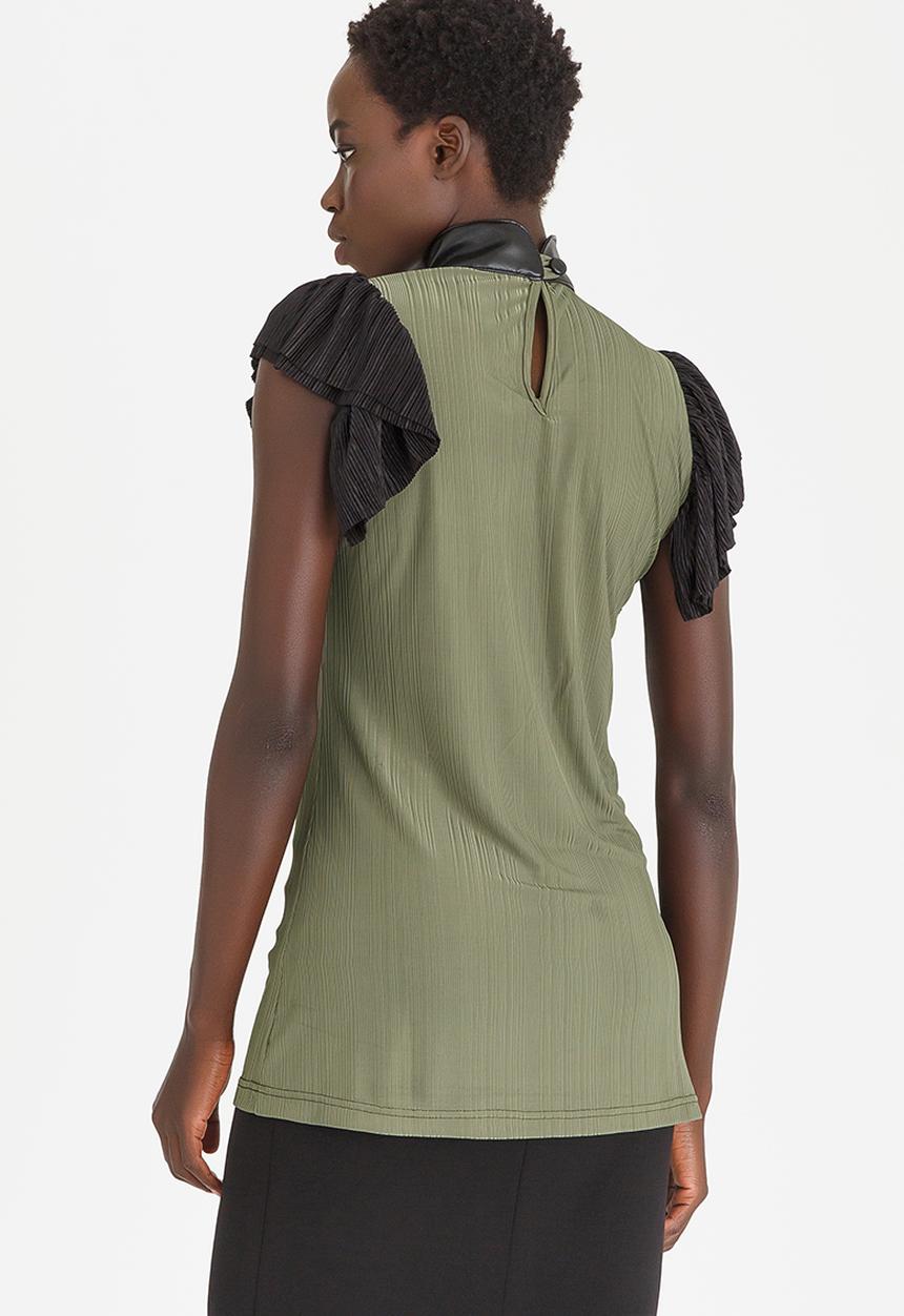 Sober - Cleaona Ruffle Sleeve Top Khaki Green