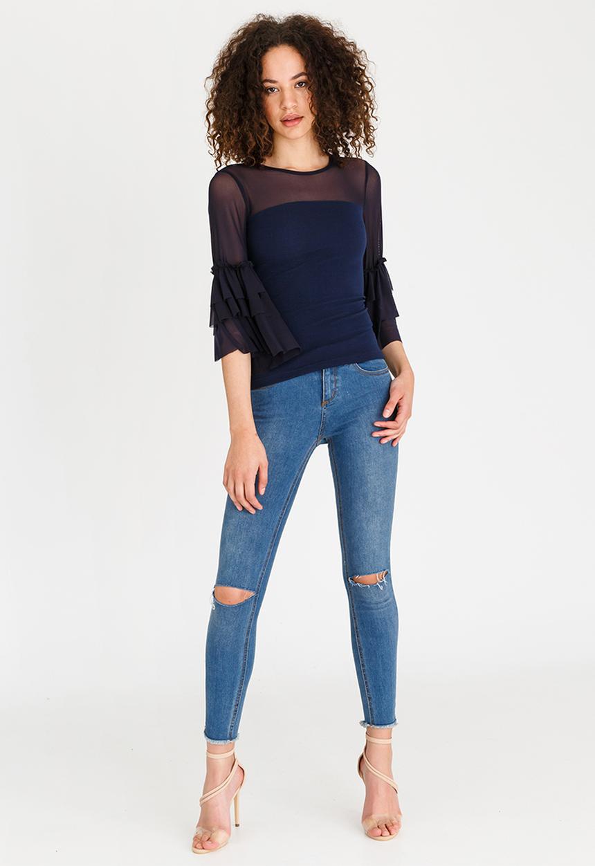 STYLE REPUBLIC - Frill Sleeve top Navy
