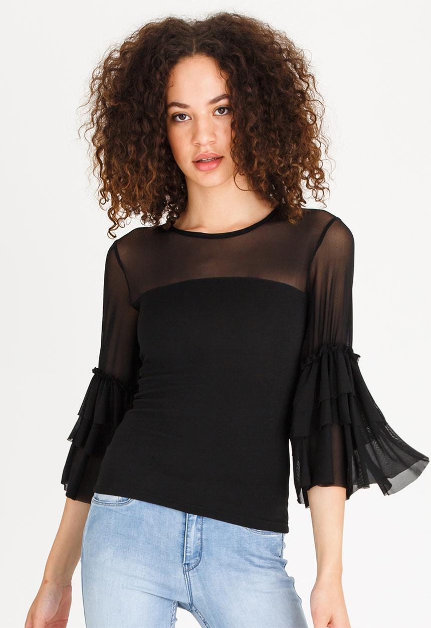 STYLE REPUBLIC - Frill Sleeve top Black