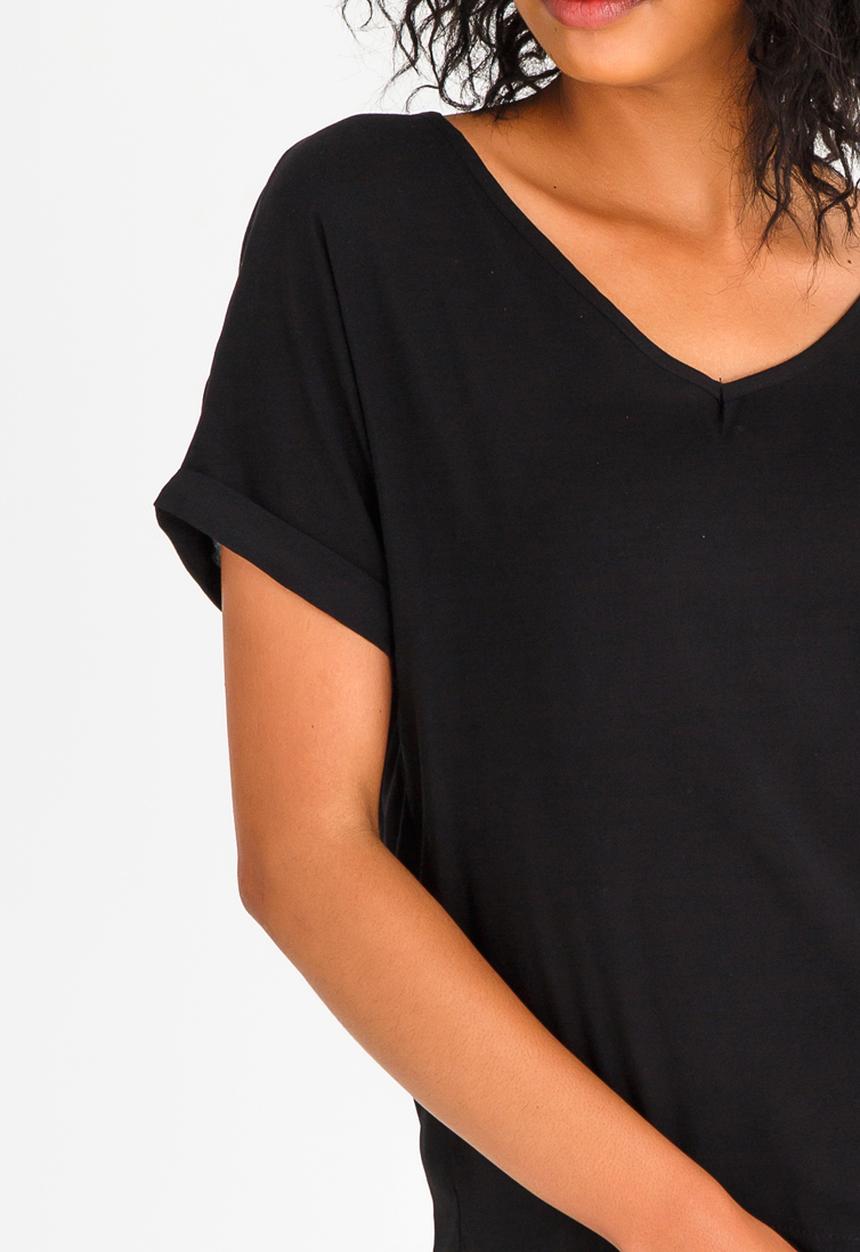 edit - Turn-up Sleeve Blouse Black