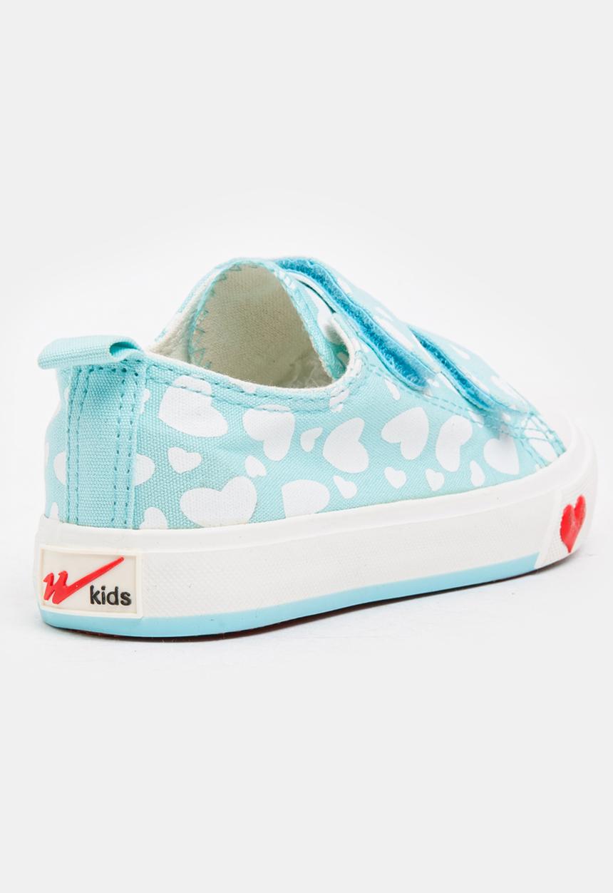 Pop Candy - Girls Heart Printed Canvas Sneakers Mint