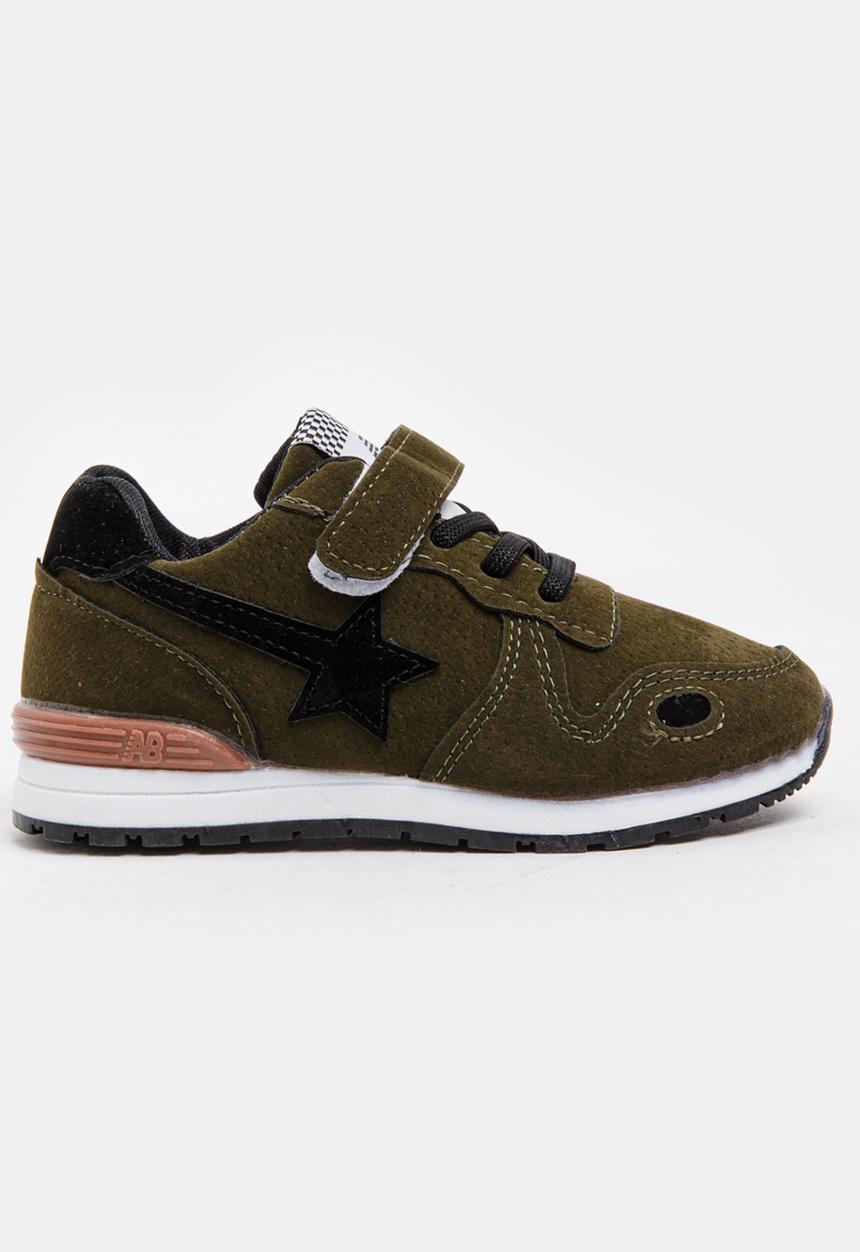 Pop Candy - Boys PU Suede Top Sneakers Khaki Green