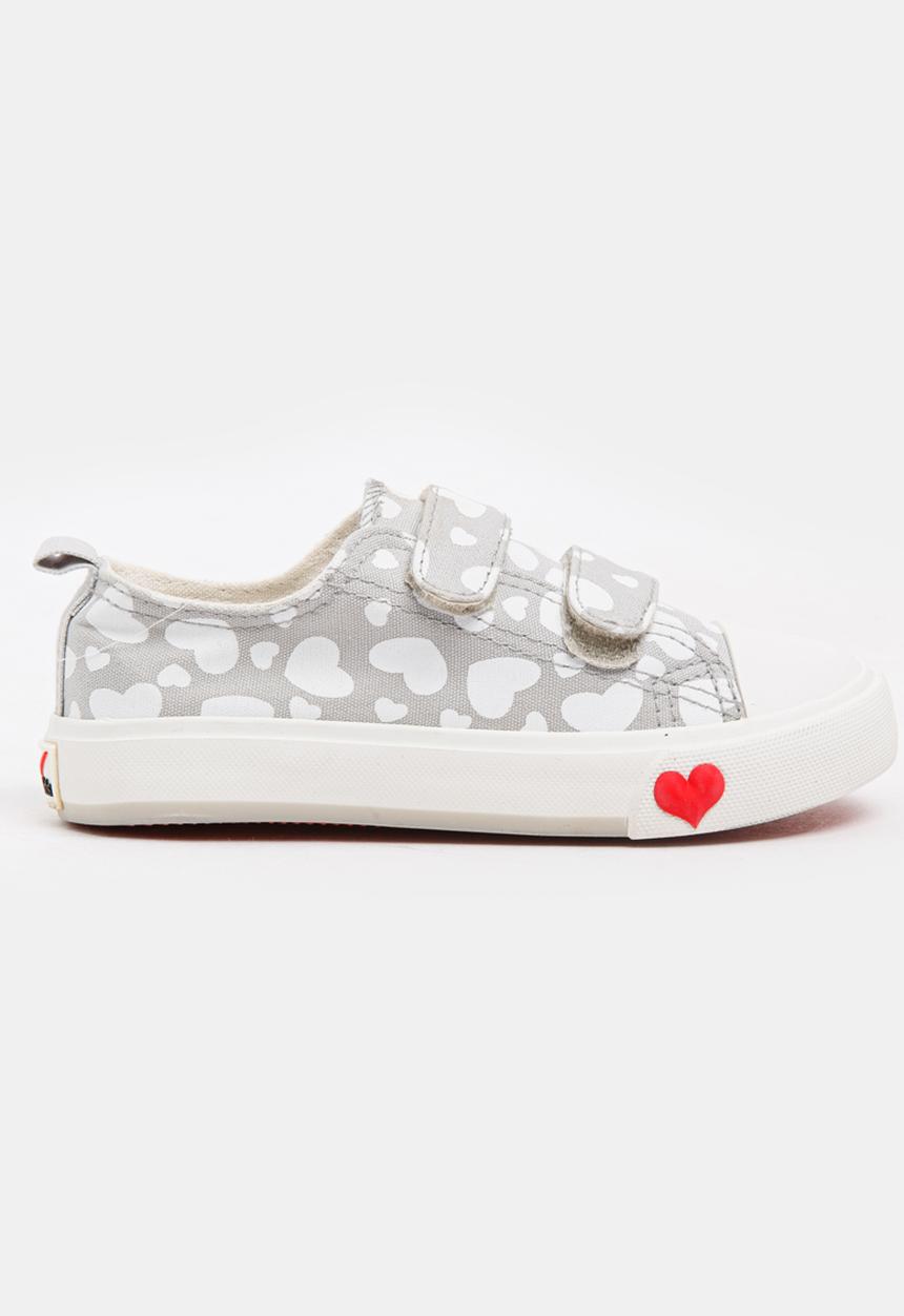 Pop Candy - Girls Heart Printed Canvas Sneakers Pale Blue