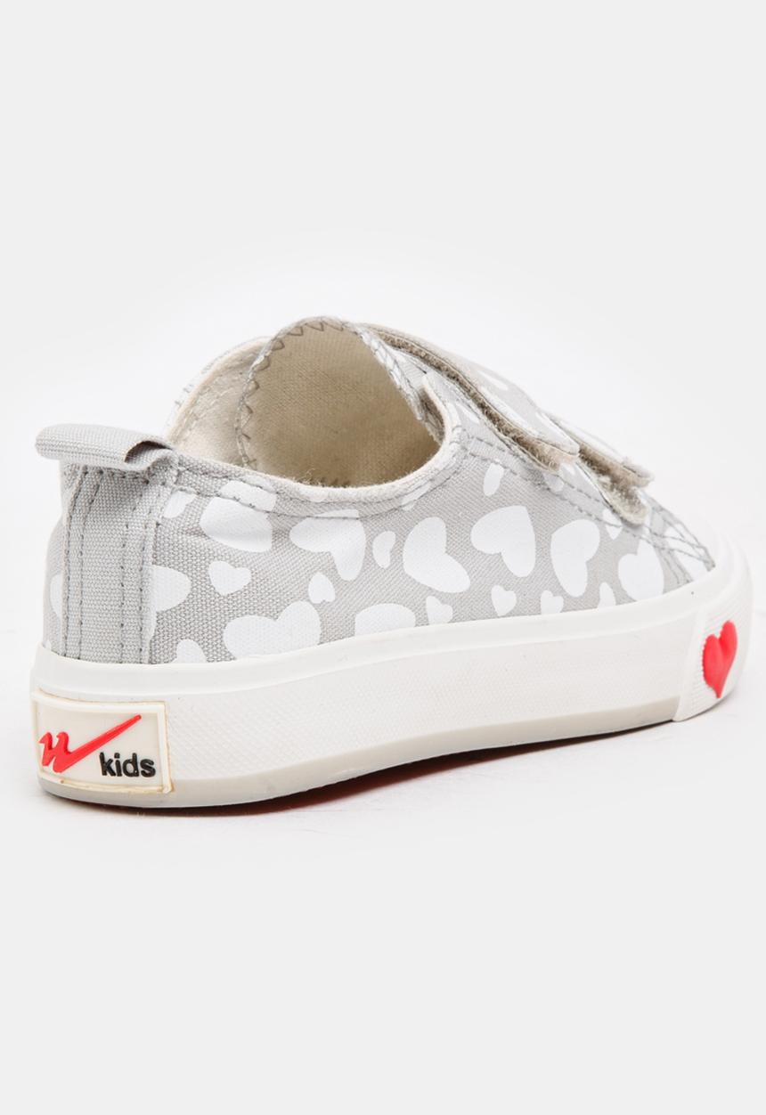 Pop Candy - Girls Heart Printed Canvas Sneakers Pale Blue
