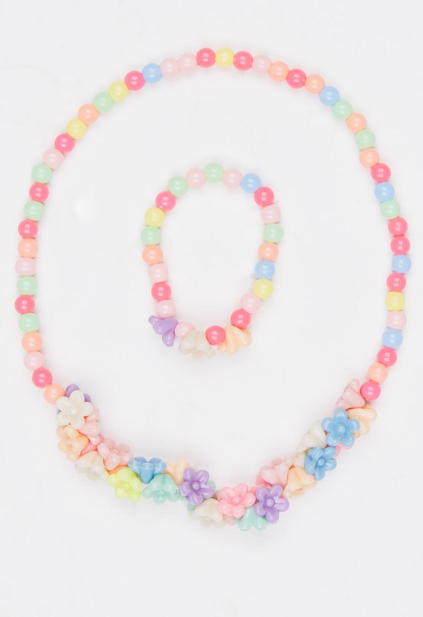 Pop Candy - Girls Heart Necklace and Bracelet Set Multi-colour