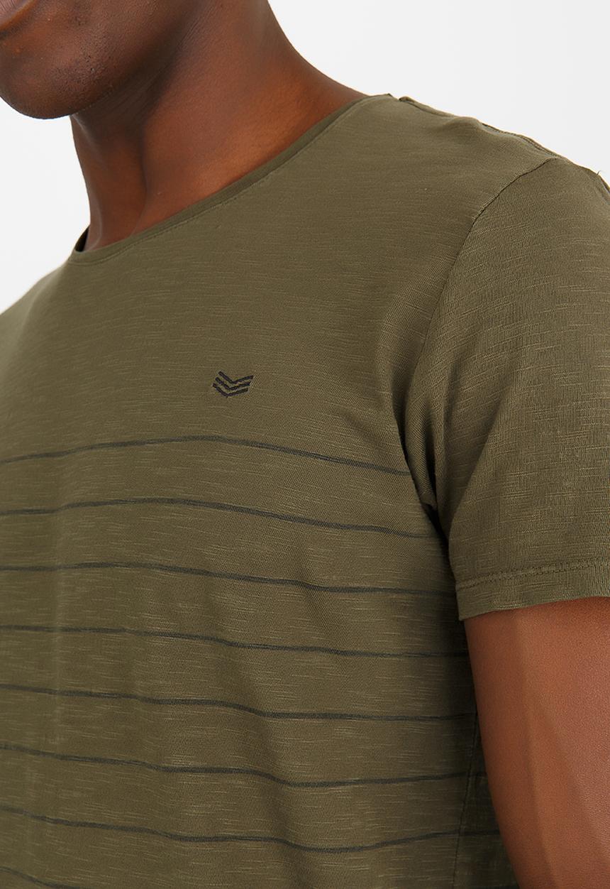 S.P.C.C - Slub Tee With Printed Stripe Khaki Green