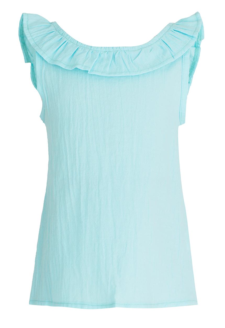 See-Saw - Woven Top with Neck Frill Light Green