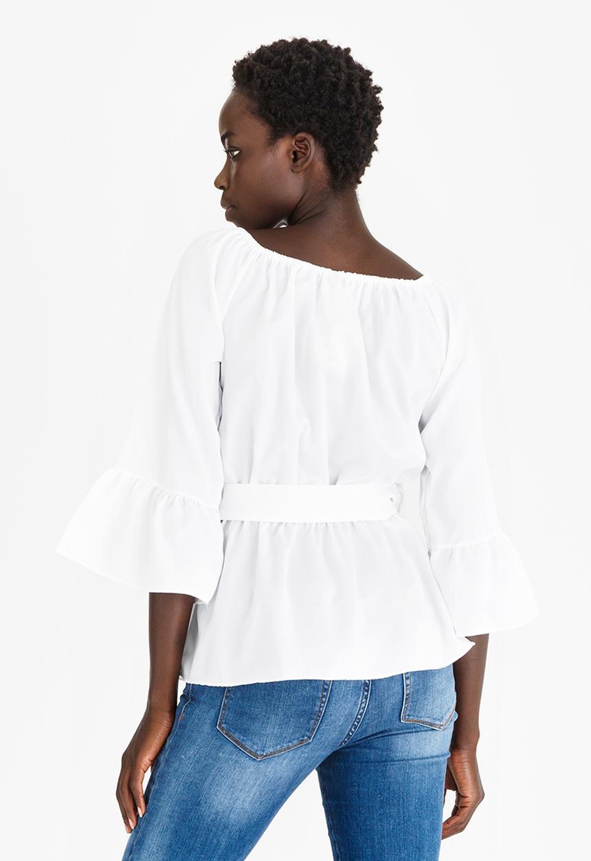 edit - Bardot Top with Belt White