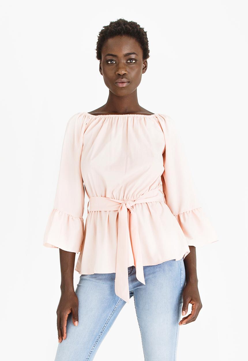 edit - Bardot Top with Belt Mid Pink