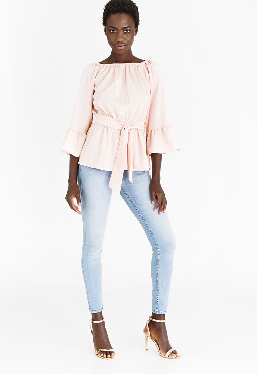 edit - Bardot Top with Belt Mid Pink