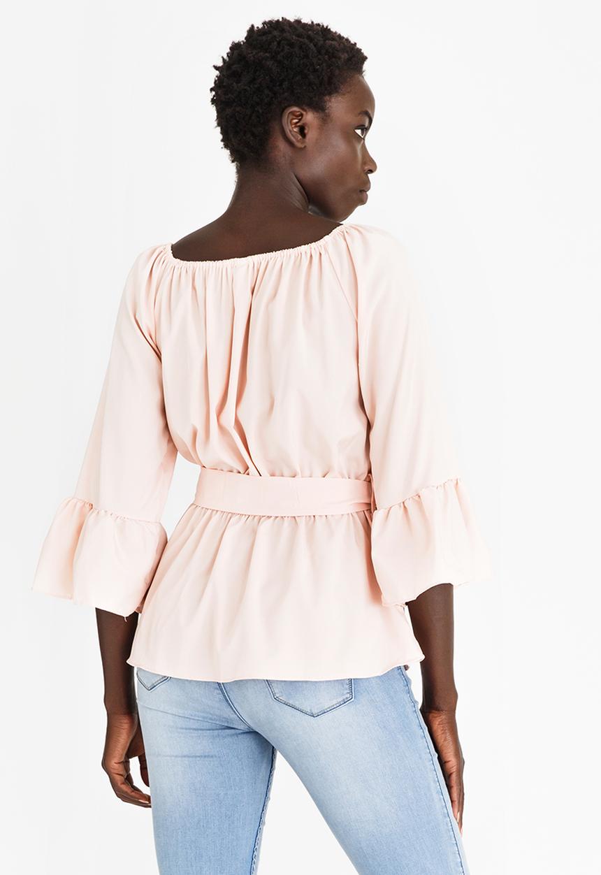 edit - Bardot Top with Belt Mid Pink