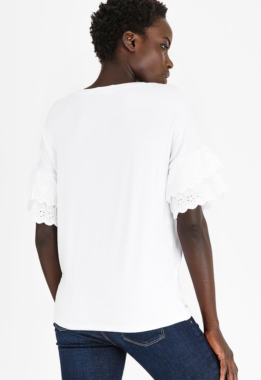 edit - T-shirt with Frilly Lace Sleeves White