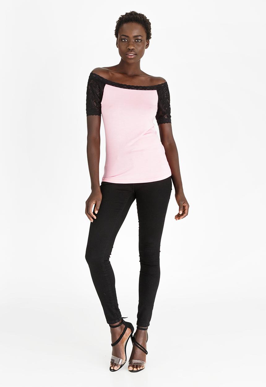 edit - Lace Detail T-shirt Mid Pink