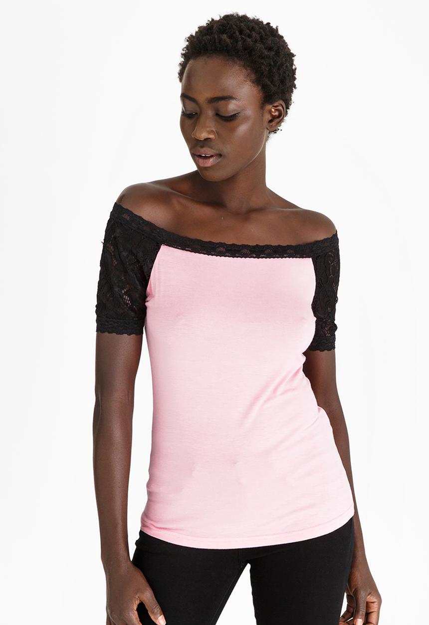edit - Lace Detail T-shirt Mid Pink