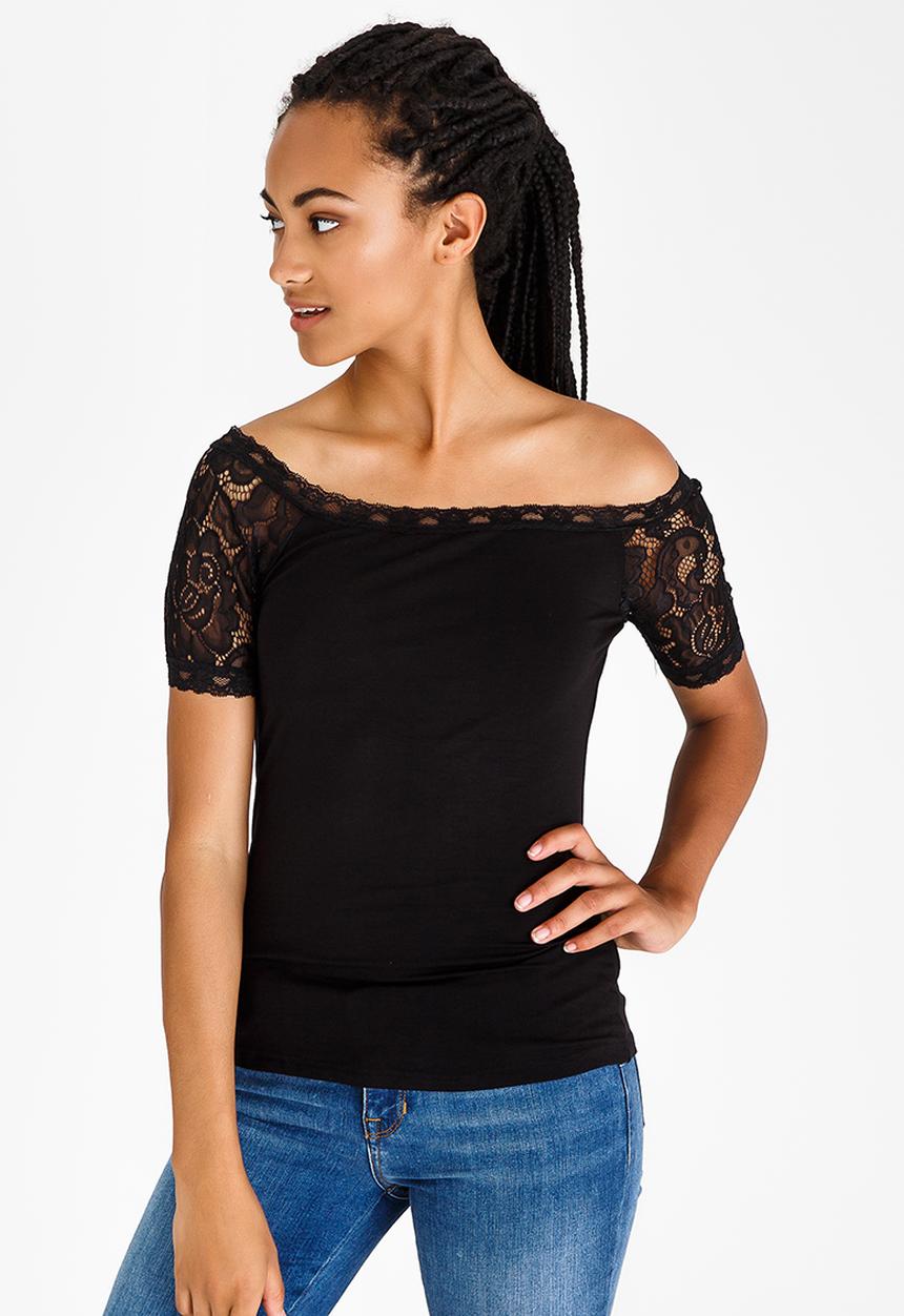 edit - Lace Detail T-shirt Black