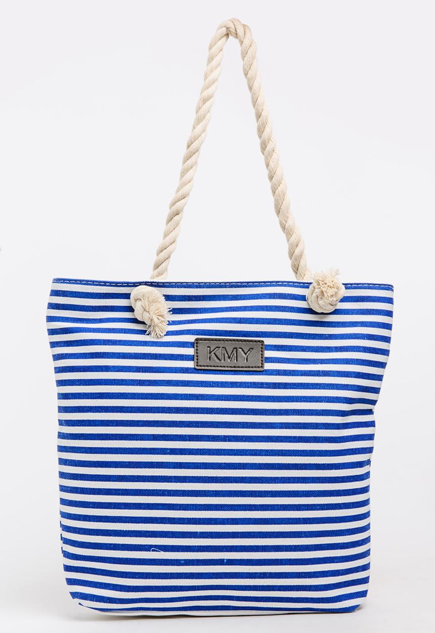 Pop Candy - Girls Stripe Canvas Beach Bag Navy