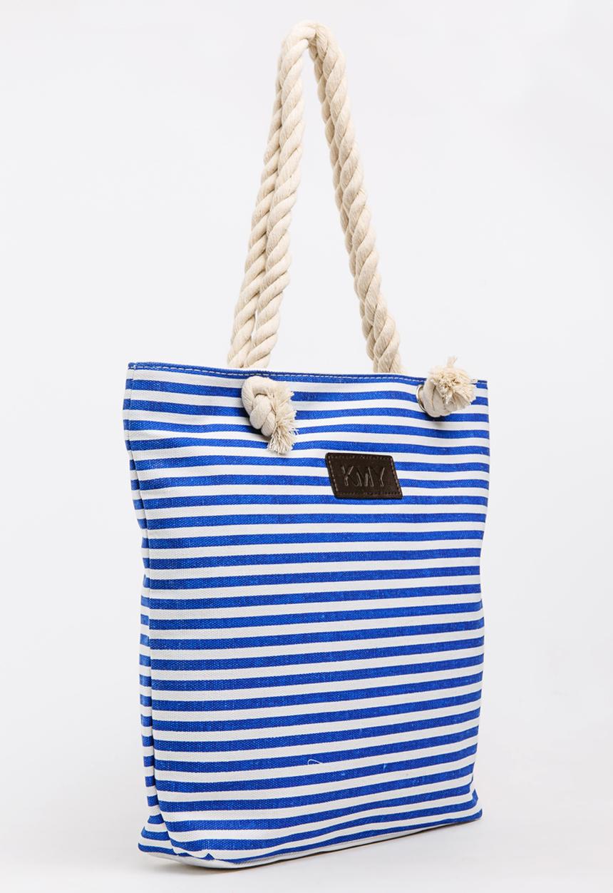 Pop Candy - Girls Stripe Canvas Beach Bag Navy
