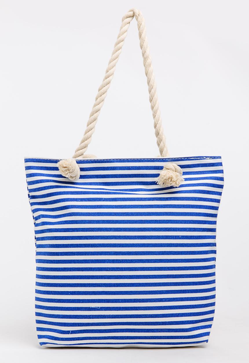 Pop Candy - Girls Stripe Canvas Beach Bag Navy