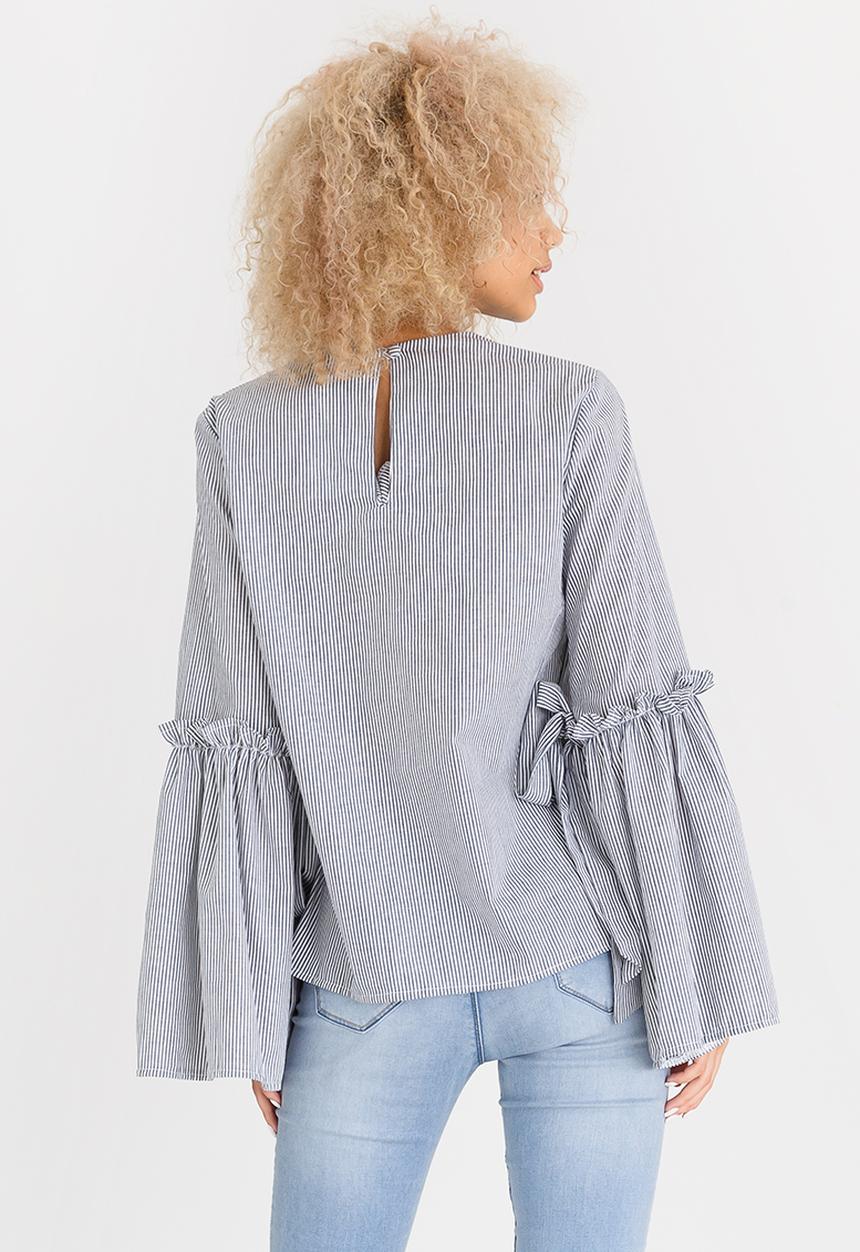 STYLE REPUBLIC - Striped Tie Detail Sleeve Blouse Blue and White