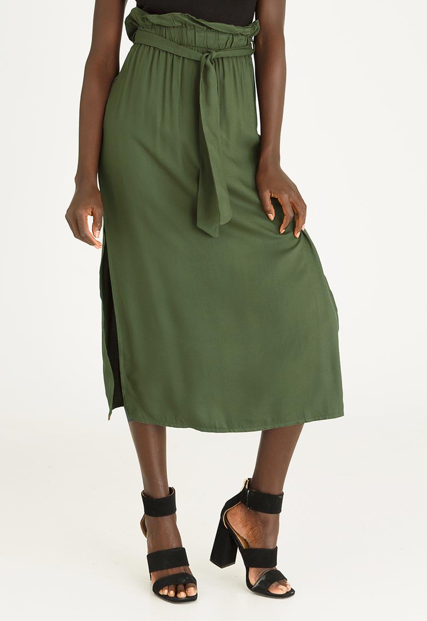 STYLE REPUBLIC - Paperbag Midi Skirt Dark Green