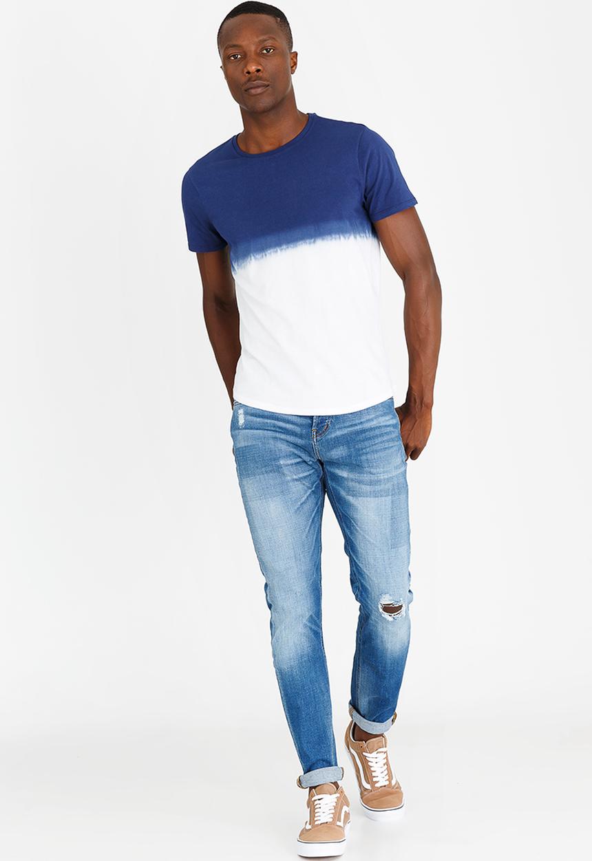 Sassoon - Scoop Hem Ombre Effect T-shirt Blue and White