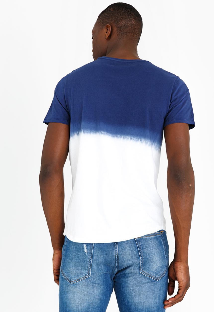 Sassoon - Scoop Hem Ombre Effect T-shirt Blue and White