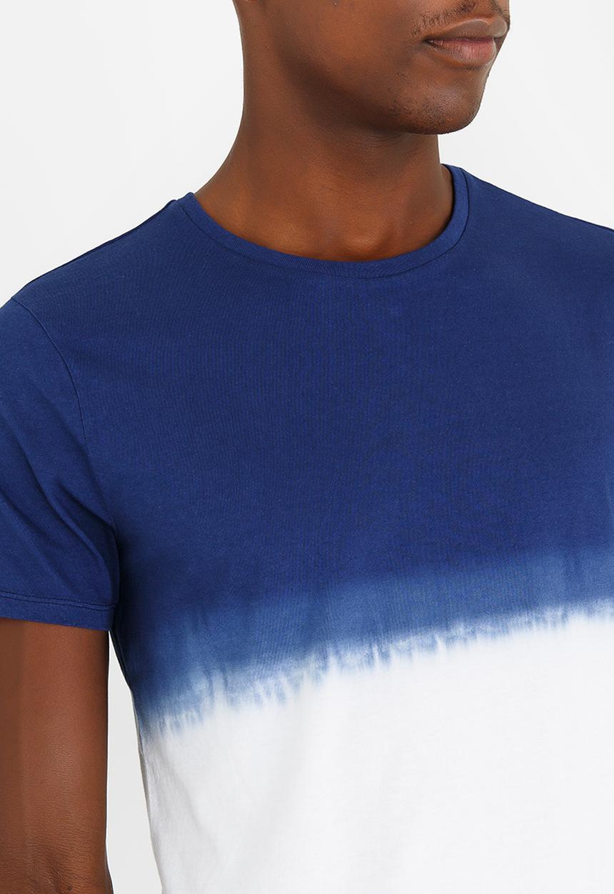 Sassoon - Scoop Hem Ombre Effect T-shirt Blue and White