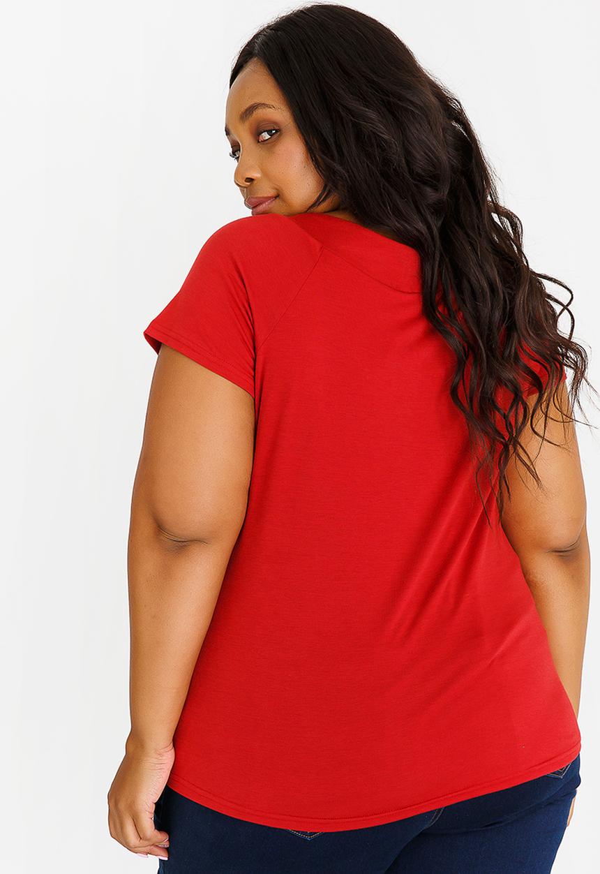 edit Plus - Beaded Neckline Trim Top Burgundy