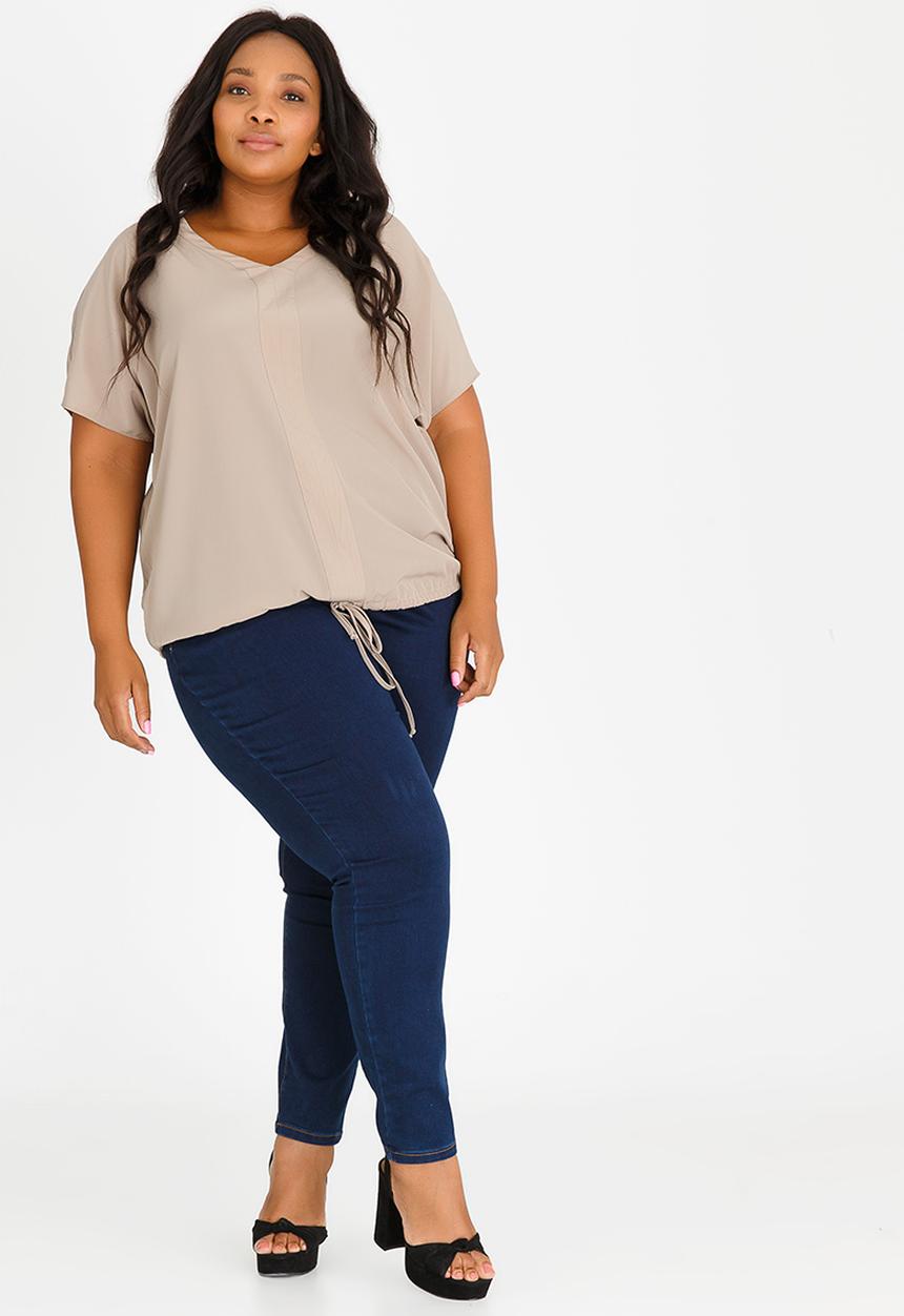 edit Plus - V-neck Blouse with Drawcord Stone