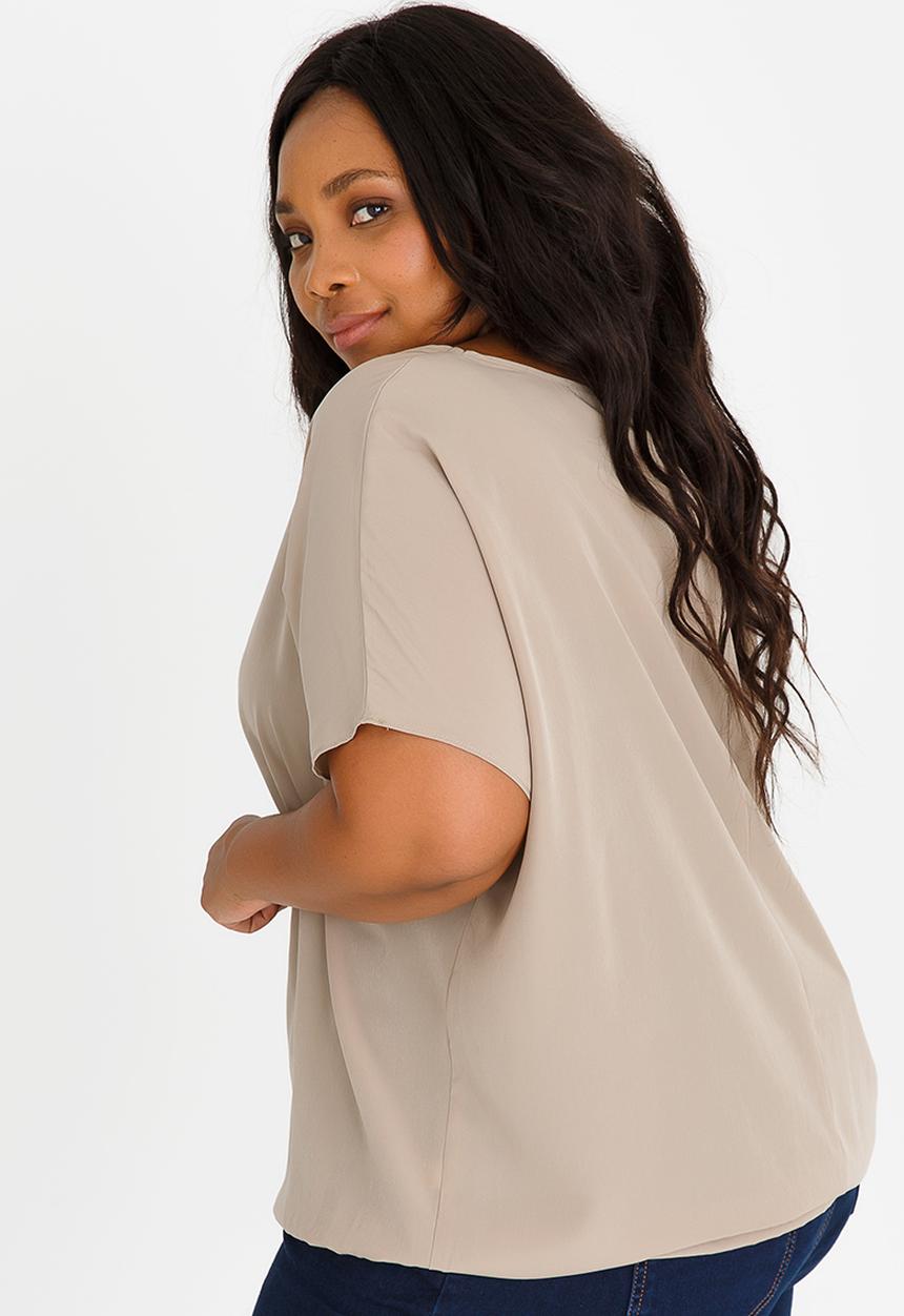 edit Plus - V-neck Blouse with Drawcord Stone