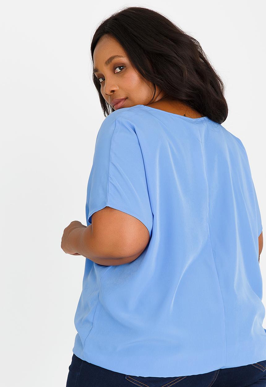 edit Plus - V-neck Blouse with Drawcord Blue