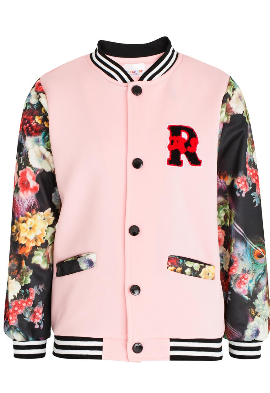 Pop Candy - Floral Sleeve Bomber Jacket Multi-colour