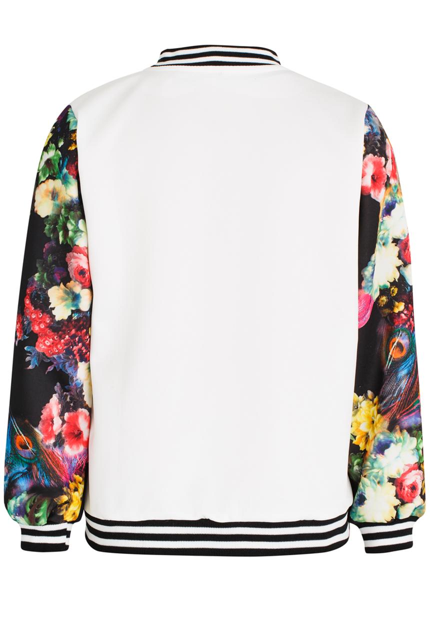 Pop Candy - Floral Sleeve Bomber Jacket Multi-colour