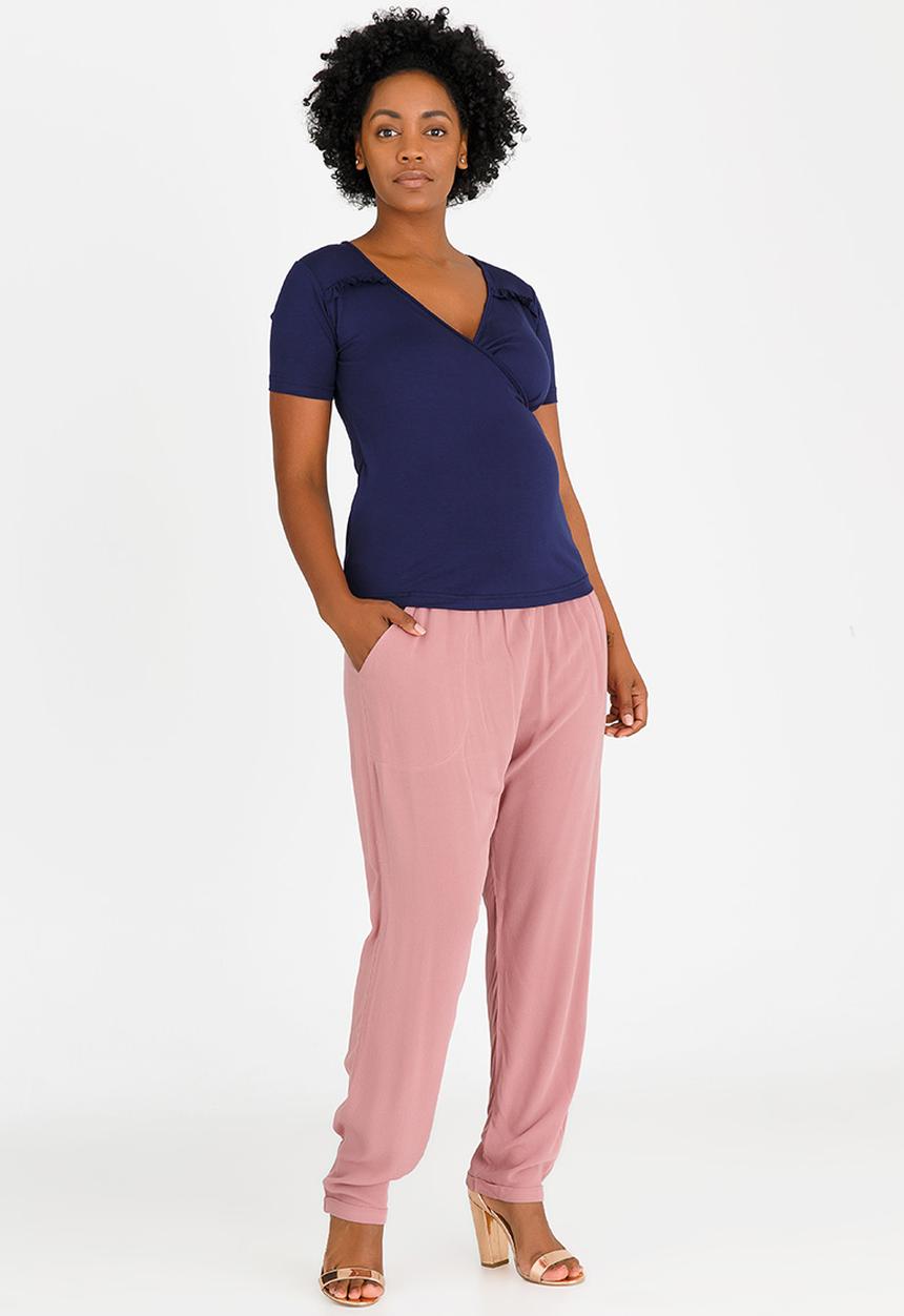 edit Maternity - Mock wrap top with frill detail - navy