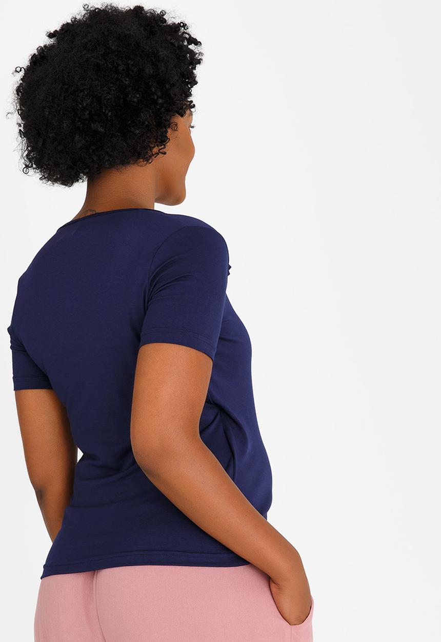 edit Maternity - Mock wrap top with frill detail - navy