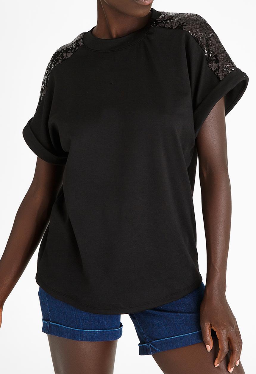 STYLE REPUBLIC - Sequin Inset T-shirt Black