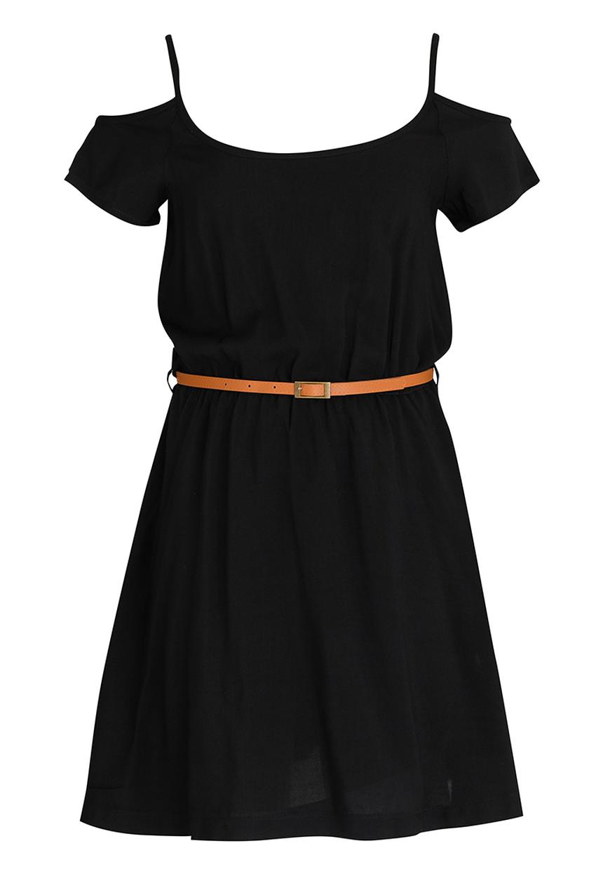 Rebel Republic - Mid Waist Dress with Cold Shoulder Black