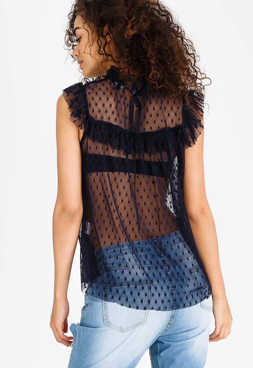 STYLE REPUBLIC - Frill Mesh Blouse Navy